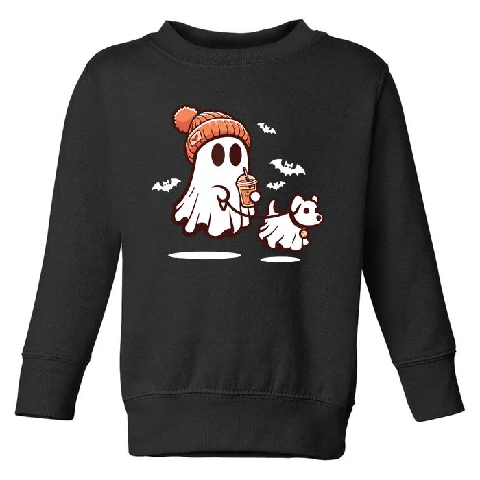 Ghost With Walking Dog Halloween Toddler Sweatshirt