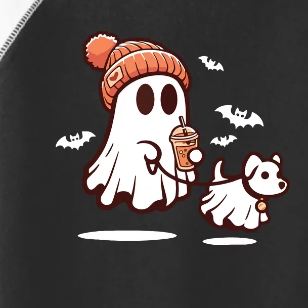 Ghost With Walking Dog Halloween Toddler Fine Jersey T-Shirt