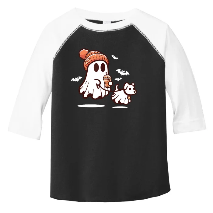 Ghost With Walking Dog Halloween Toddler Fine Jersey T-Shirt