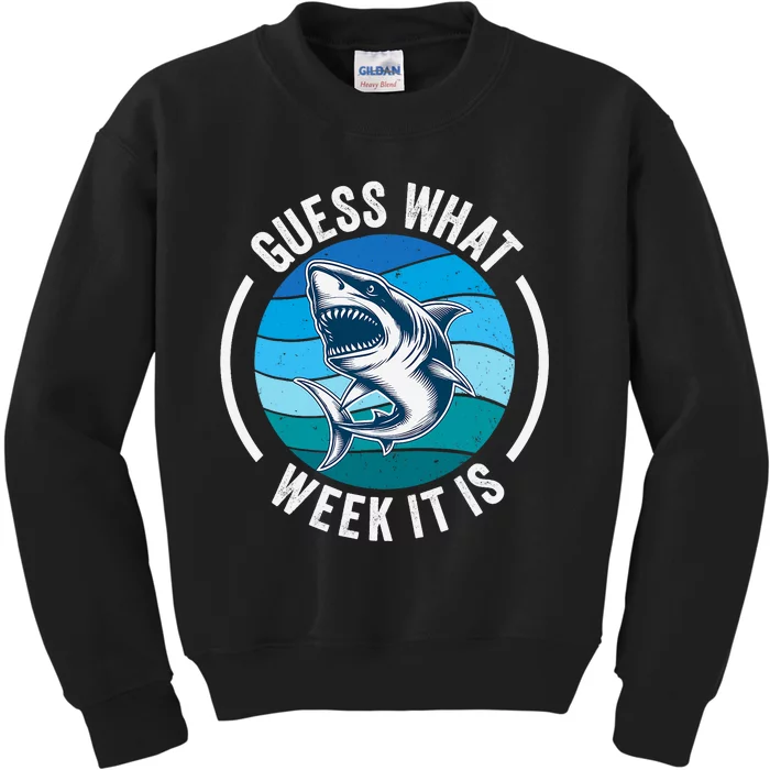 Guess What Week It Is Funny Shark Joke Retro Vintage Ocean Kids Sweatshirt