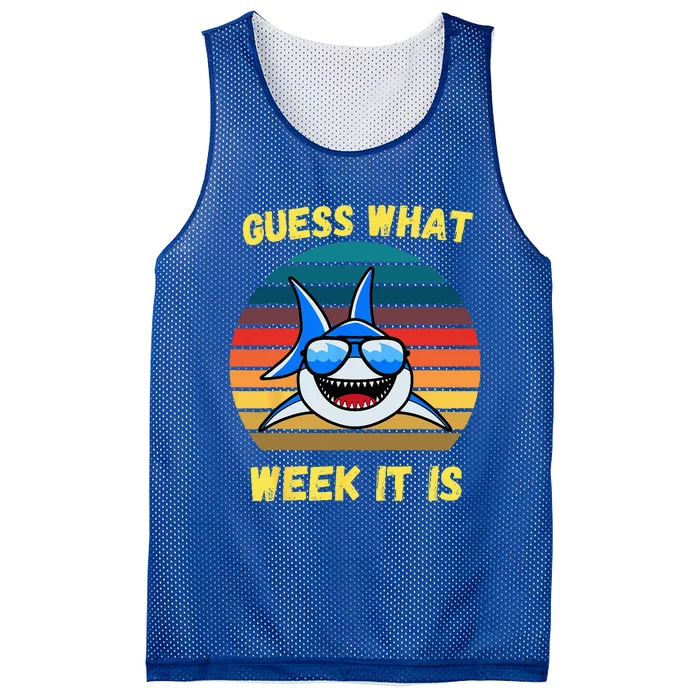 Guess What Week It Is Funny Shark Vintage Mesh Reversible Basketball Jersey Tank