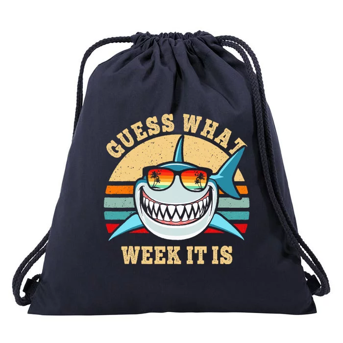 Guess What Week It Is Funny Shark Vintage Drawstring Bag