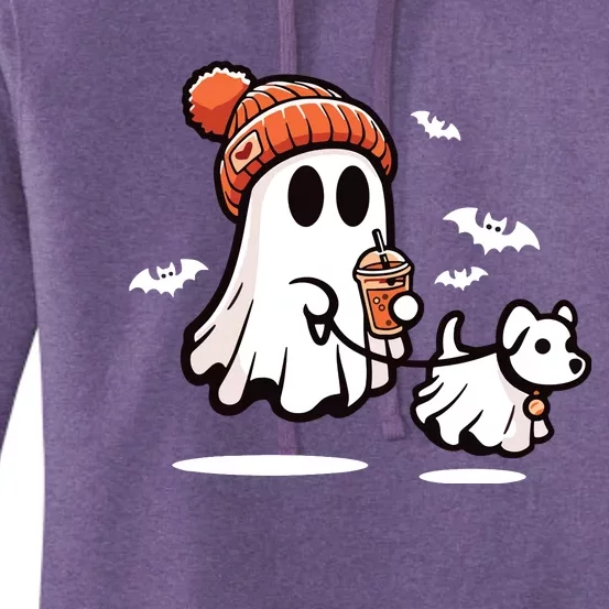 Ghost With Walking Dog Halloween Women's Pullover Hoodie