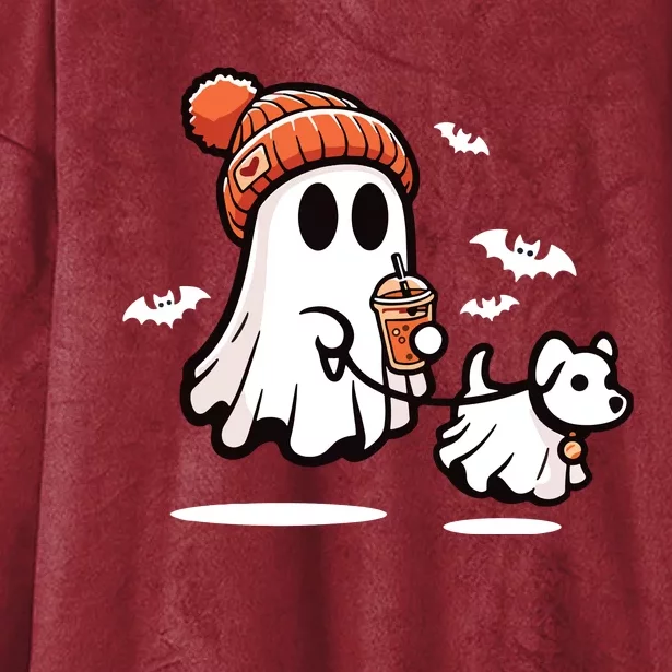 Ghost With Walking Dog Halloween Hooded Wearable Blanket