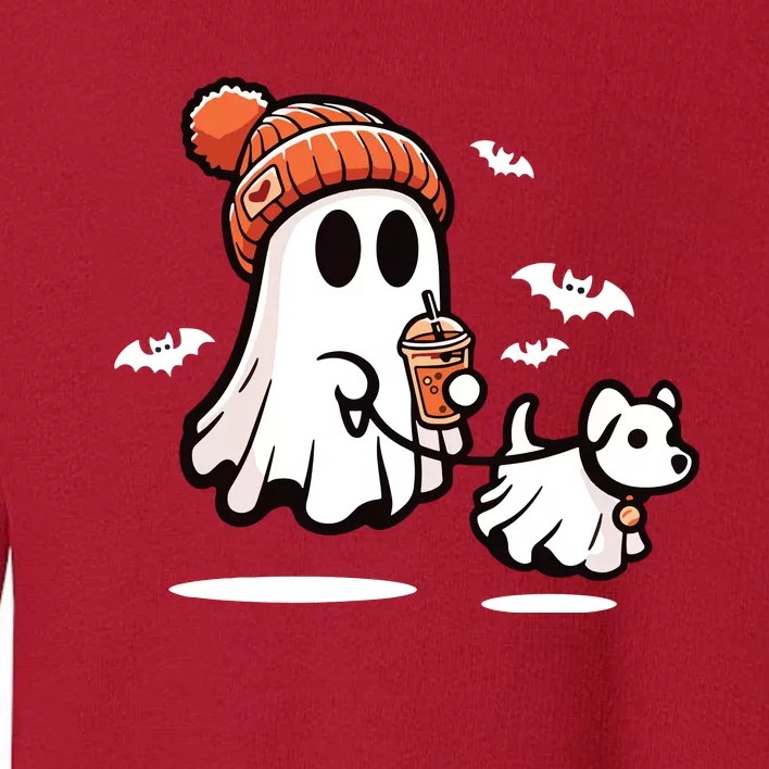 Ghost With Walking Dog Halloween Toddler Sweatshirt