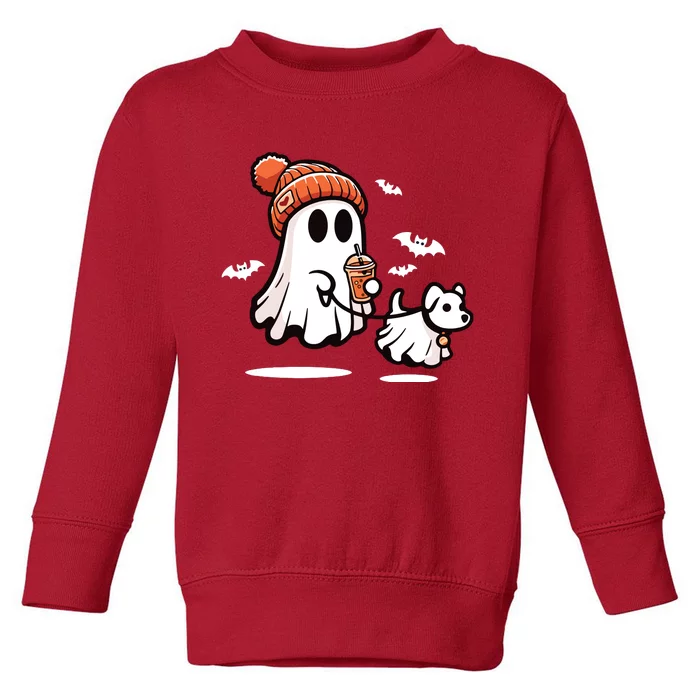 Ghost With Walking Dog Halloween Toddler Sweatshirt