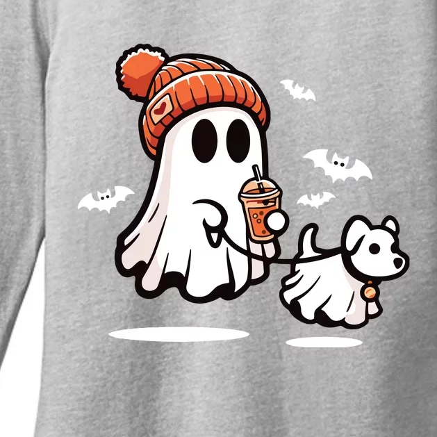 Ghost With Walking Dog Halloween Womens CVC Long Sleeve Shirt