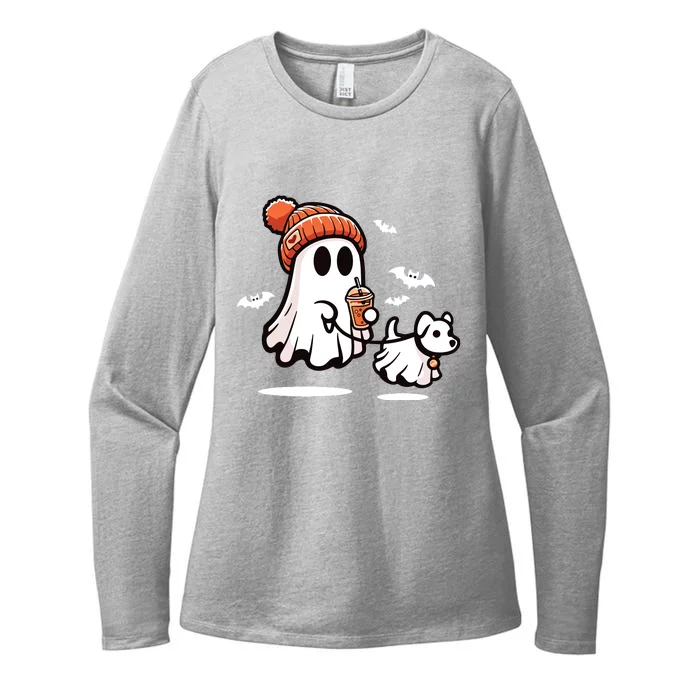 Ghost With Walking Dog Halloween Womens CVC Long Sleeve Shirt