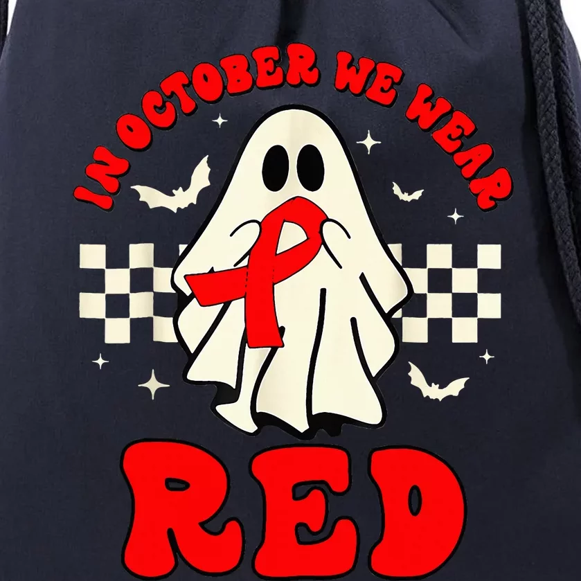 Ghost We Wear Red For Red Ribbon Week Awareness Drawstring Bag