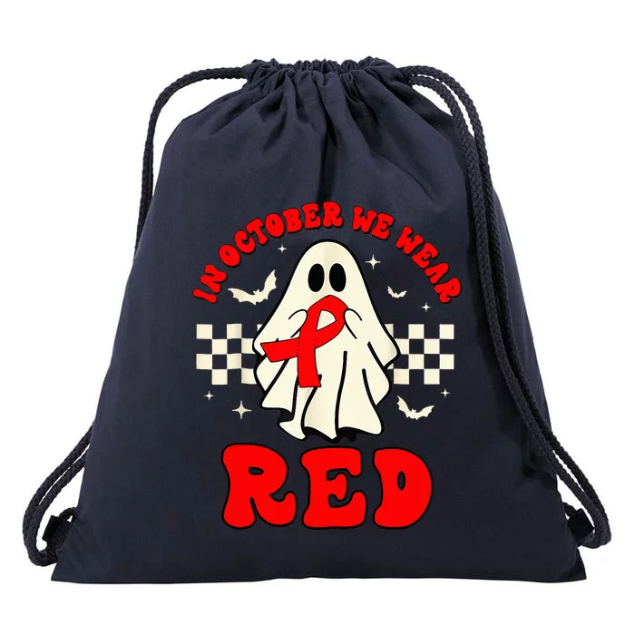 Ghost We Wear Red For Red Ribbon Week Awareness Drawstring Bag