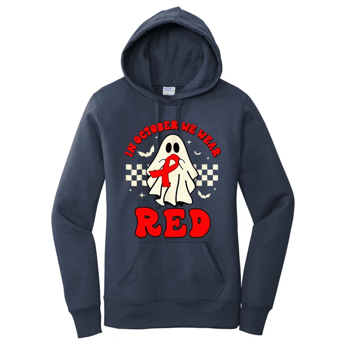 Ghost We Wear Red For Red Ribbon Week Awareness Women's Pullover Hoodie