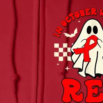 Ghost We Wear Red For Red Ribbon Week Awareness Full Zip Hoodie