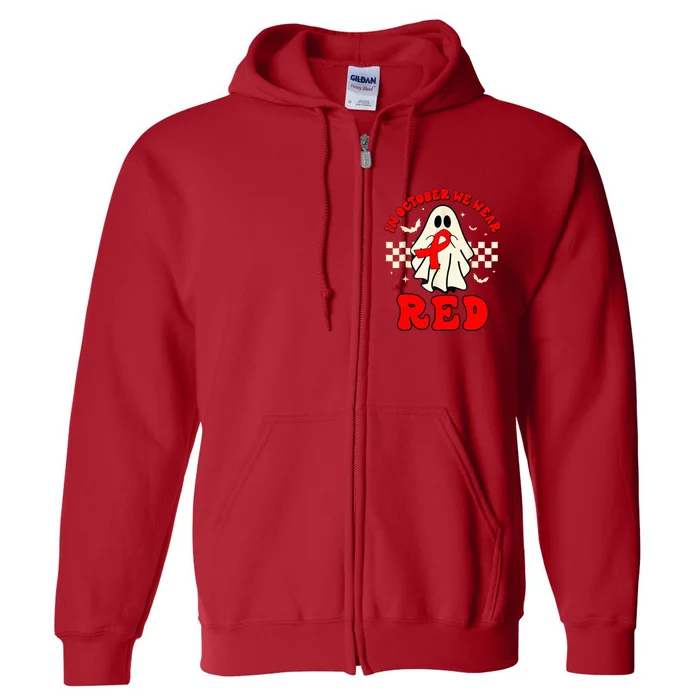 Ghost We Wear Red For Red Ribbon Week Awareness Full Zip Hoodie