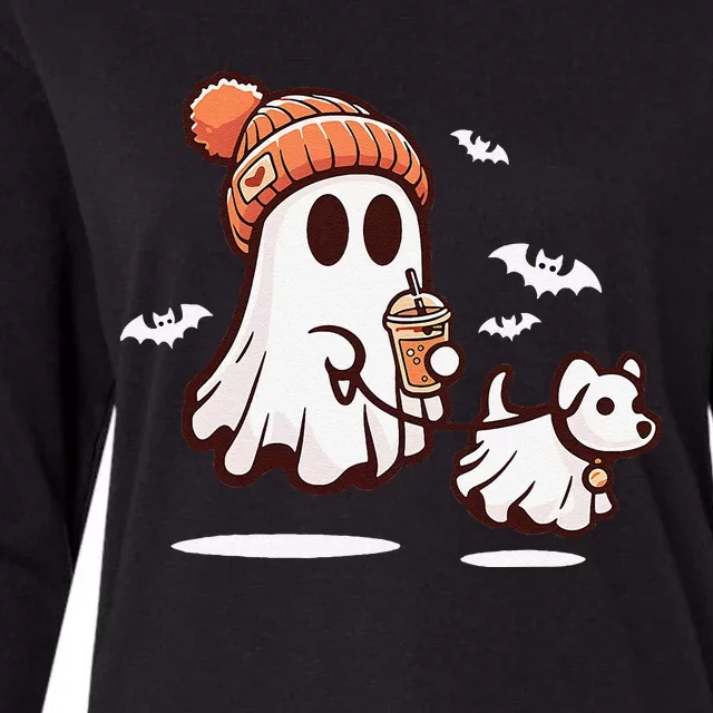 Ghost With Walking Dog Halloween Gift Womens Cotton Relaxed Long Sleeve T-Shirt