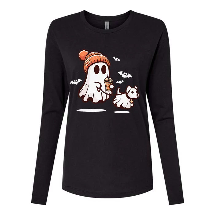 Ghost With Walking Dog Halloween Gift Womens Cotton Relaxed Long Sleeve T-Shirt