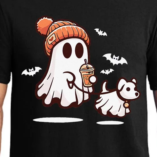 Ghost With Walking Dog Halloween Gift Pajama Set