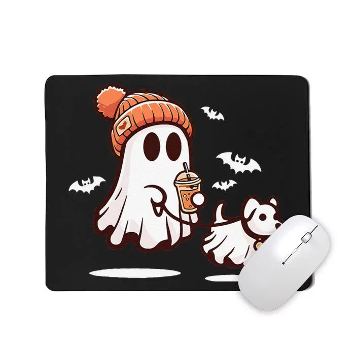 Ghost With Walking Dog Halloween Gift Mousepad