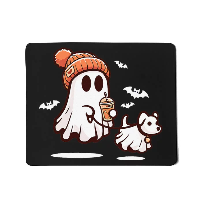 Ghost With Walking Dog Halloween Gift Mousepad