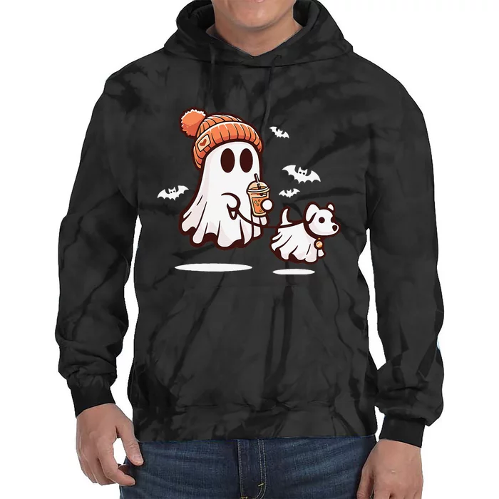 Ghost With Walking Dog Halloween Gift Tie Dye Hoodie