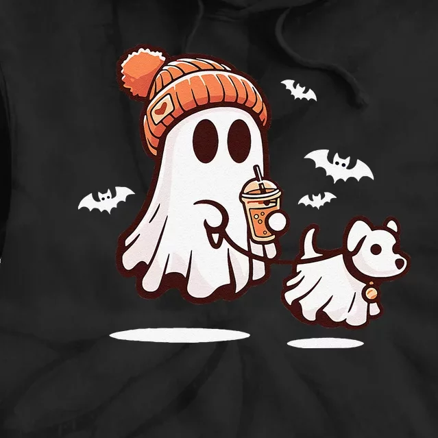 Ghost With Walking Dog Halloween Gift Tie Dye Hoodie