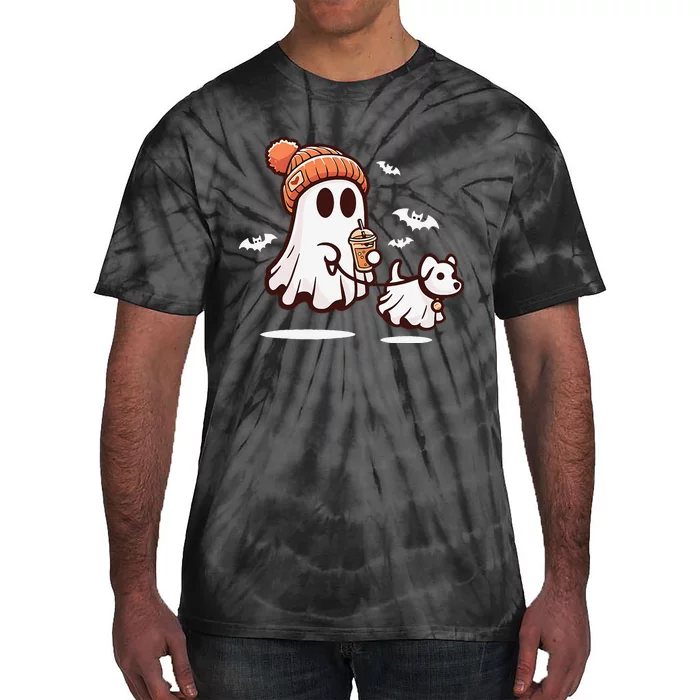 Ghost With Walking Dog Halloween Gift Tie-Dye T-Shirt