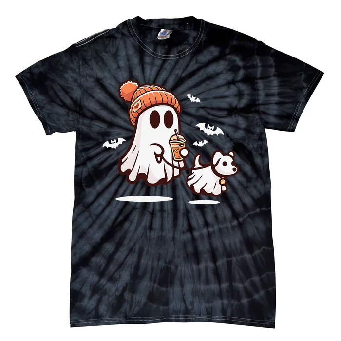 Ghost With Walking Dog Halloween Gift Tie-Dye T-Shirt