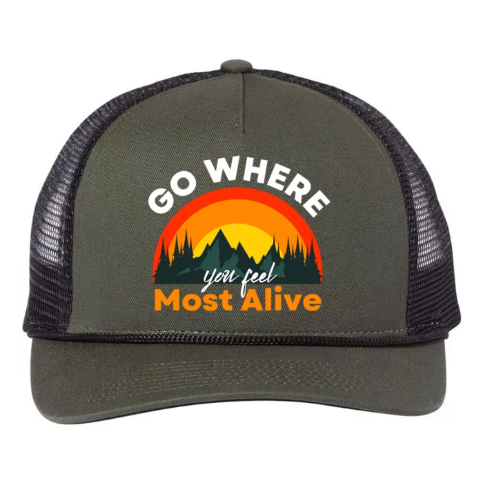 Go Where You Feel Most Alive Sunset Nature Retro Rope Trucker Hat Cap