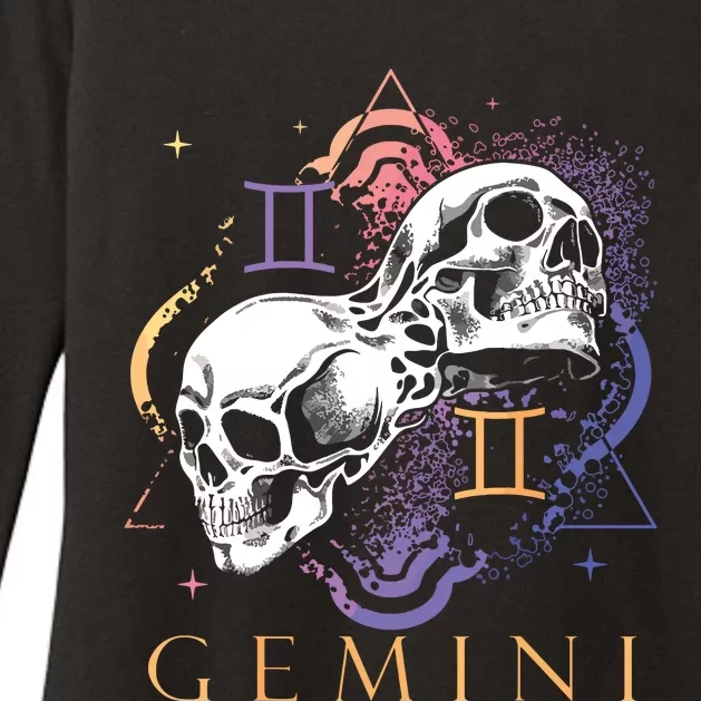 Gemini Witchcraft Zodiac Signs Art Skull Constellation Womens CVC Long Sleeve Shirt