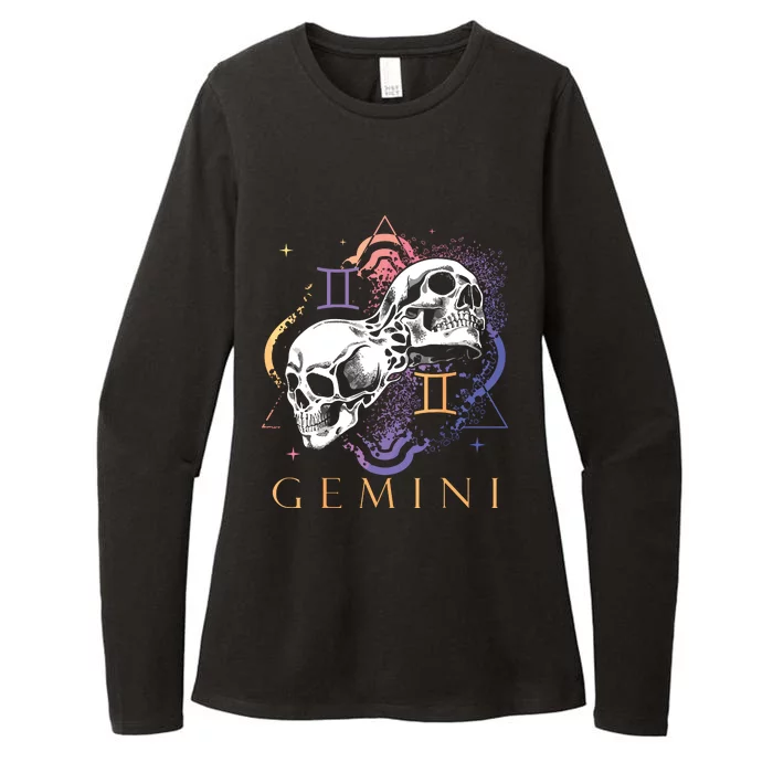 Gemini Witchcraft Zodiac Signs Art Skull Constellation Womens CVC Long Sleeve Shirt