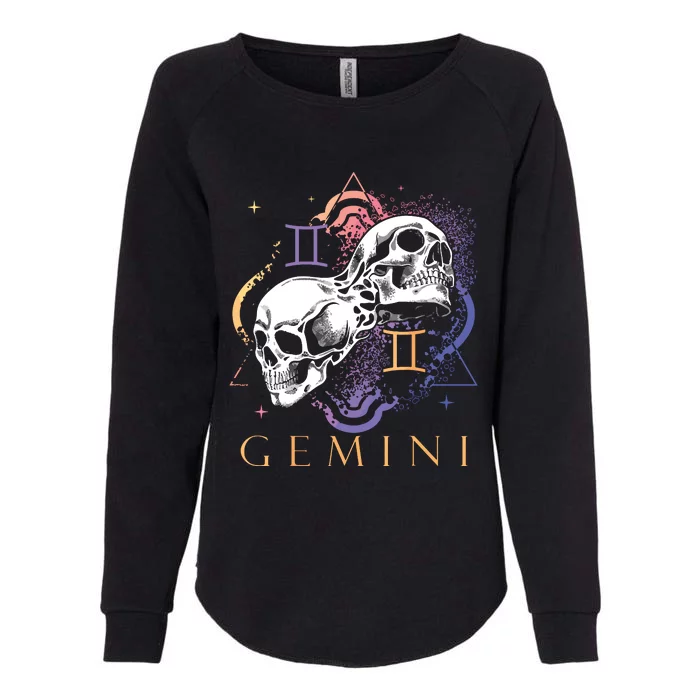 Gemini Witchcraft Zodiac Signs Art Skull Constellation Womens California Wash Sweatshirt