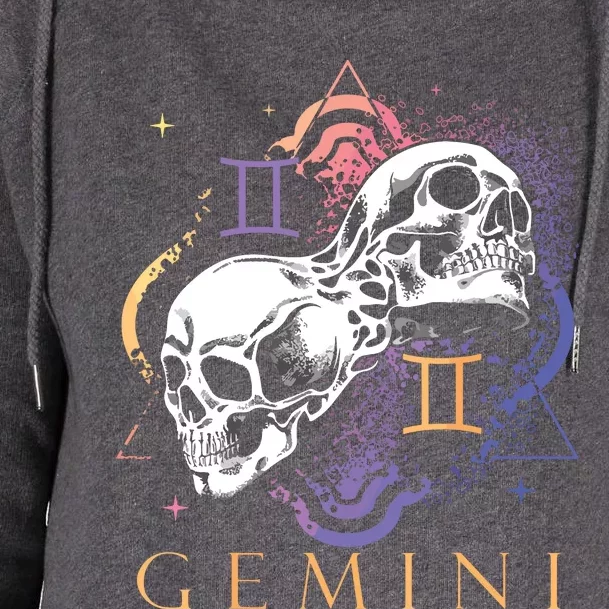 Gemini Witchcraft Zodiac Signs Art Skull Constellation Womens Funnel Neck Pullover Hood