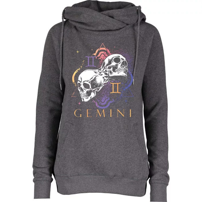 Gemini Witchcraft Zodiac Signs Art Skull Constellation Womens Funnel Neck Pullover Hood