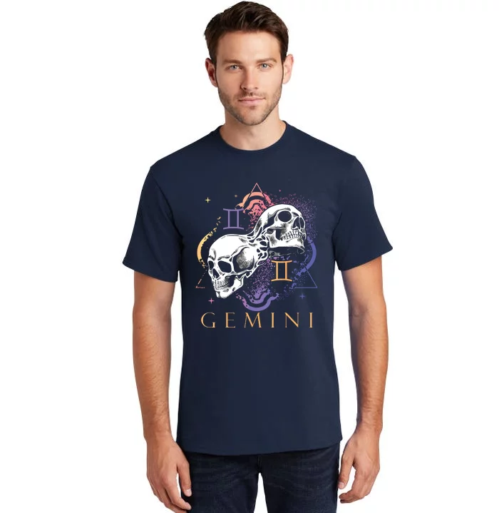 Gemini Witchcraft Zodiac Signs Art Skull Constellation Tall T-Shirt