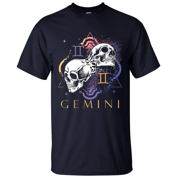 Gemini Witchcraft Zodiac Signs Art Skull Constellation Tall T-Shirt