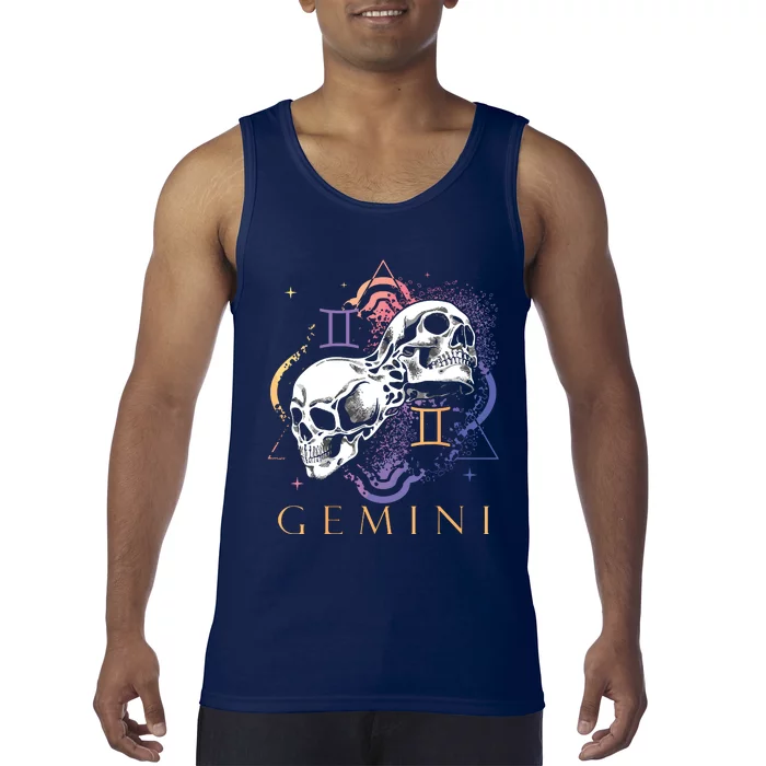 Gemini Witchcraft Zodiac Signs Art Skull Constellation Tank Top