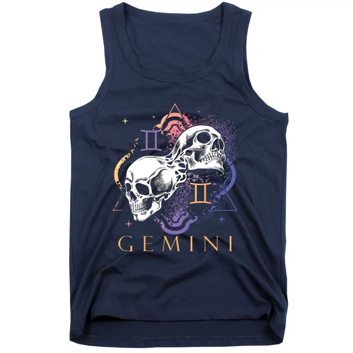 Gemini Witchcraft Zodiac Signs Art Skull Constellation Tank Top