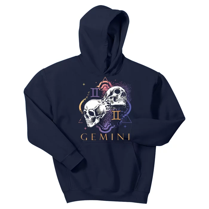 Gemini Witchcraft Zodiac Signs Art Skull Constellation Kids Hoodie