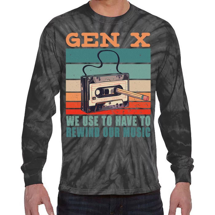 Gen X Cassette Tape Pencil Retro Music Tie-Dye Long Sleeve Shirt