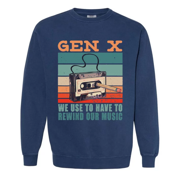 Gen X Cassette Tape Pencil Retro Music Garment-Dyed Sweatshirt