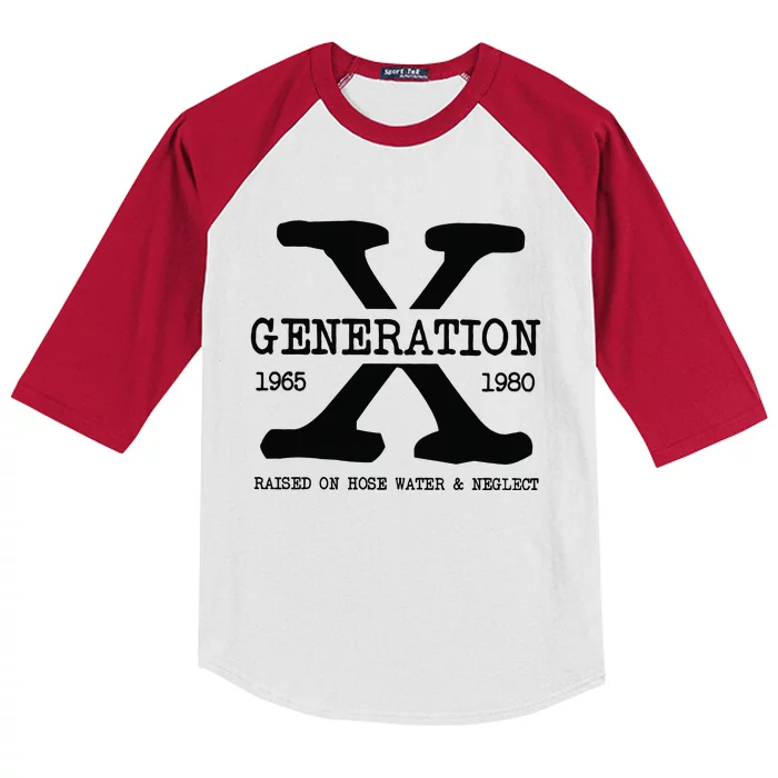 Generation X Gen X Raised On Hose Water And Neglect Nostalgia Kids Colorblock Raglan Jersey