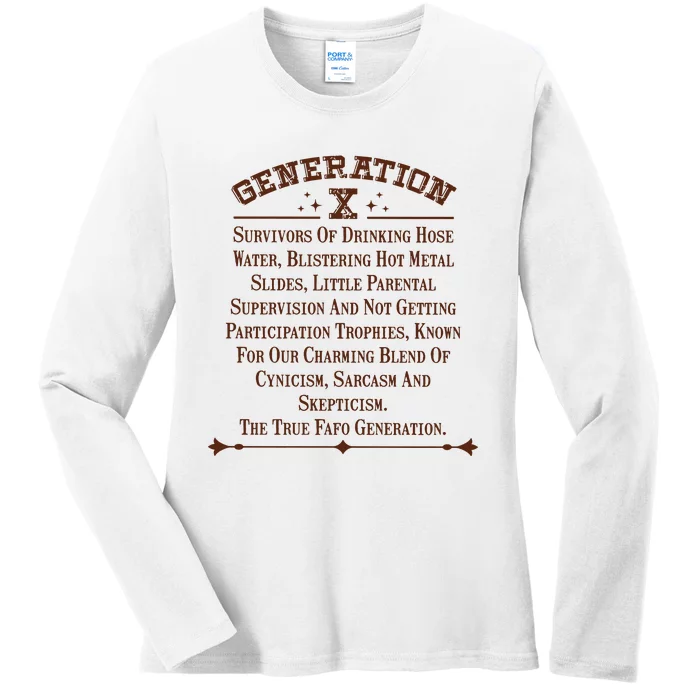 Gen X Generation X Raised On Hose Water And Neglect Nostalgia Ladies Long Sleeve Shirt