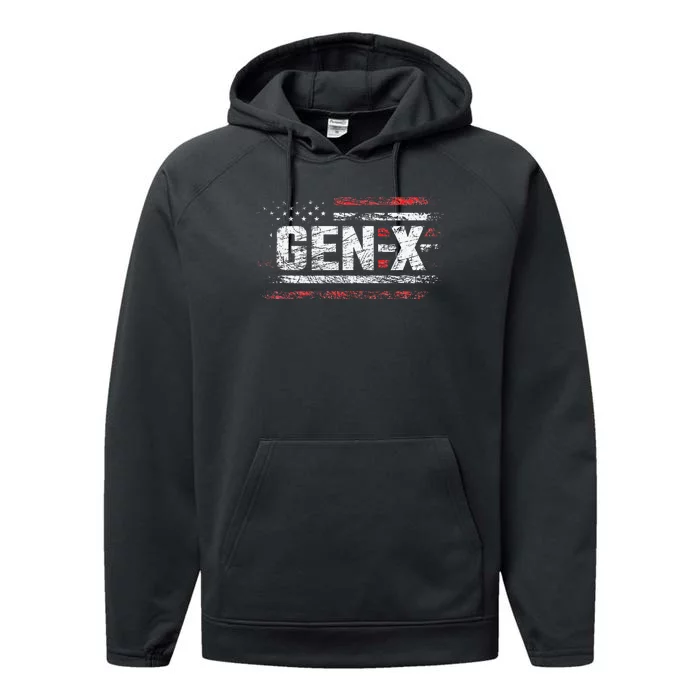 Generation X Gen Xer Gen X American Flag Gen X Performance Fleece Hoodie