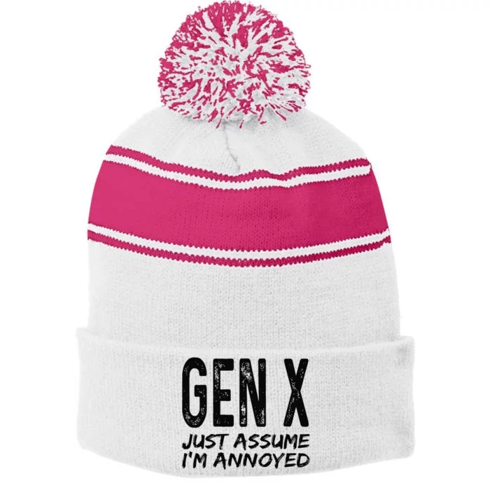 Gen X Just Assume I'm Annoyed Saying Funny Generation X Stripe Pom Pom Beanie