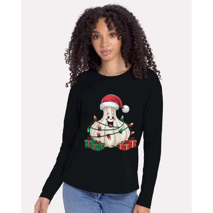 Garlic Xmas Lighting Funny Garlic Christmas Womens Cotton Relaxed Long Sleeve T-Shirt