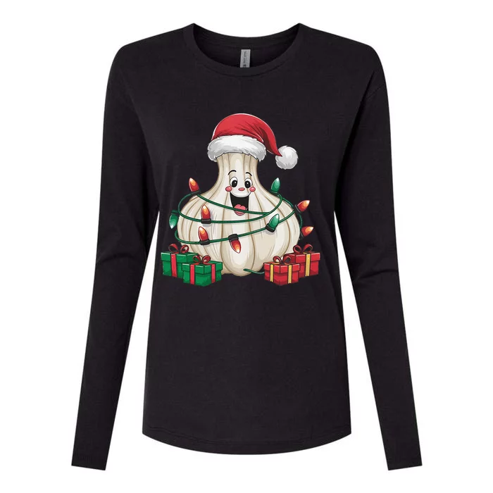 Garlic Xmas Lighting Funny Garlic Christmas Womens Cotton Relaxed Long Sleeve T-Shirt