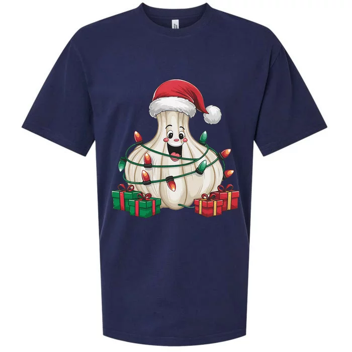 Garlic Xmas Lighting Funny Garlic Christmas Sueded Cloud Jersey T-Shirt