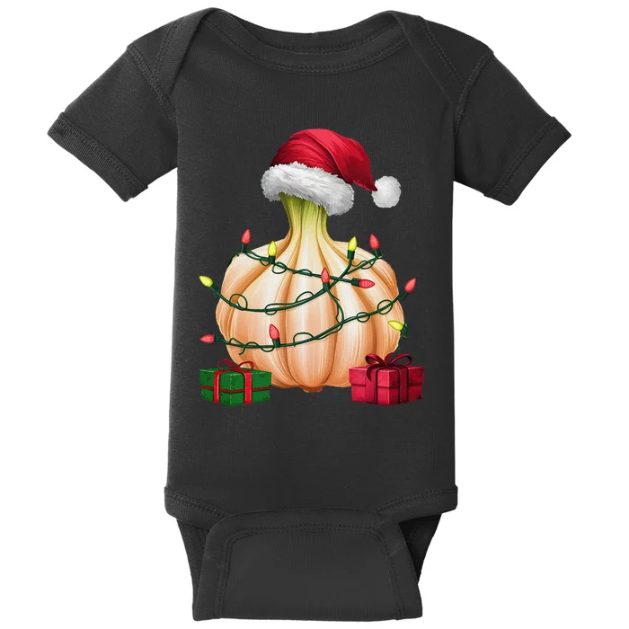 Garlic Xmas Lighting Santa Hat Garlic Christmas Baby Bodysuit