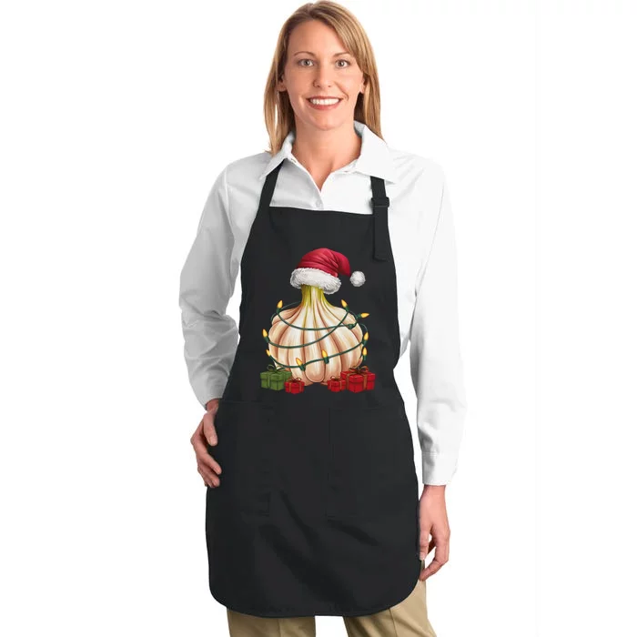 Garlic Xmas Lighting Santa Hat Garlic Christmas Full-Length Apron With Pocket