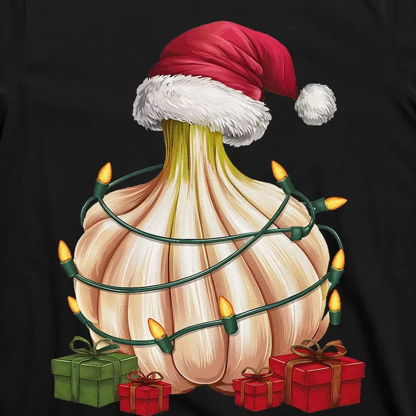 Garlic Xmas Lighting Santa Hat Garlic Christmas T-Shirt