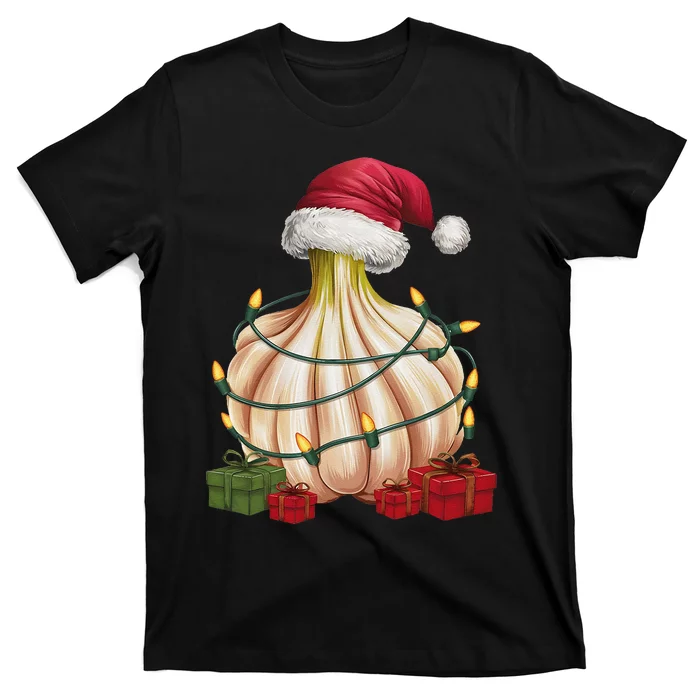 Garlic Xmas Lighting Santa Hat Garlic Christmas T-Shirt